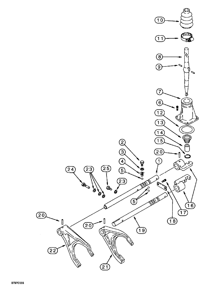 Схема запчастей Case 580L - (6-032) - TRANSMISSION ASSEMBLY, TRANSMISSION SHIFTER MECHANISM, TWO WHEEL OR FOUR WHEEL DRIVE (06) - POWER TRAIN