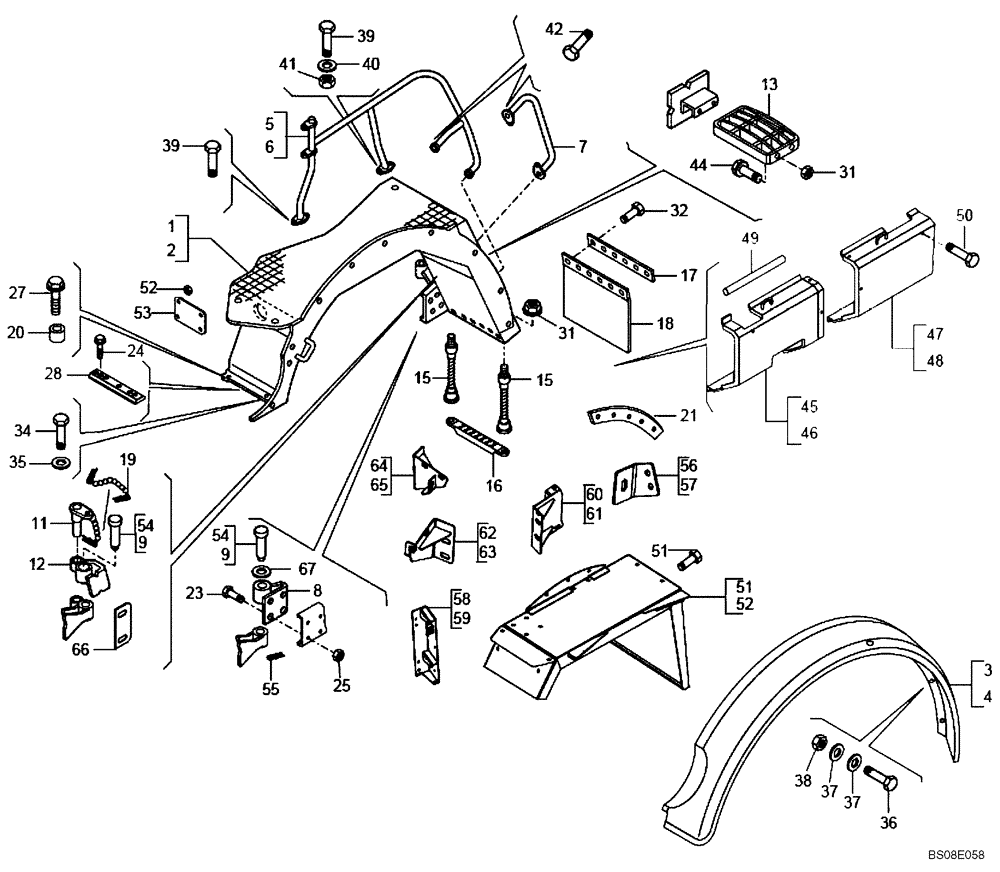 Схема запчастей Case 330B - (60A00040588[001]) - MUD GUARD ASSY, FRONT (87489224) (10) - Cab/Cowlings