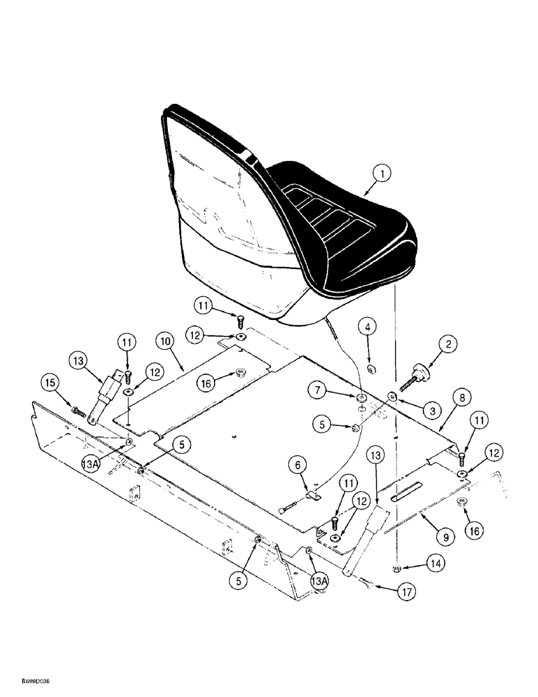 Схема запчастей Case 1838 - (9-17A) - STANDARD SEAT MOUNTING AND SEAT BELTS, P.I.N. JAF0222205 AND AFTER (09) - CHASSIS/ATTACHMENTS