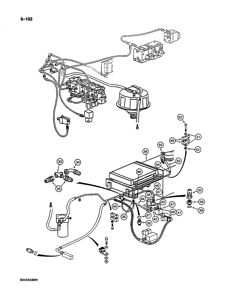 Схема запчастей Case 125B - (8-102) - HYDRAULIC COMPONENTS LEAK RETURN CIRCUIT, LINES TO RESERVOIR (08) - HYDRAULICS