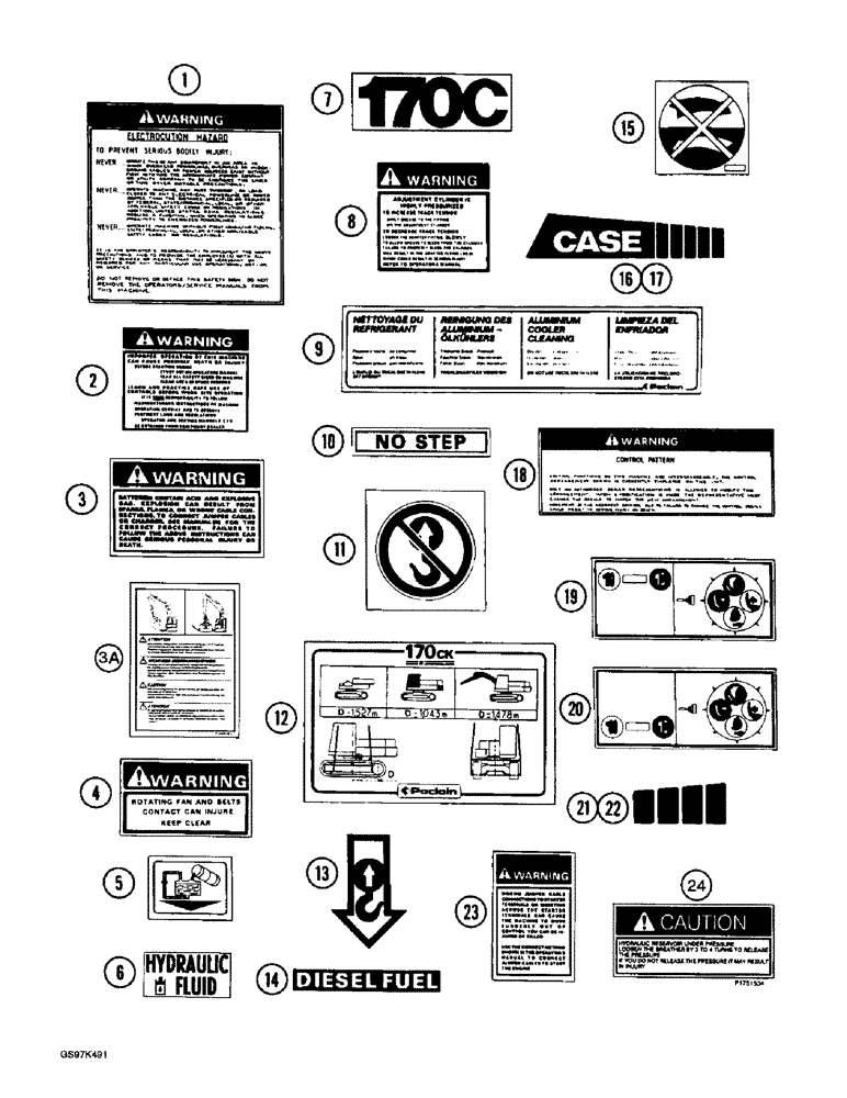 Схема запчастей Case 170C - (9-112) - DECALS, P.I.N. 74501 THROUGH 74662, P.I.N. 02301 THROUGH 02304 (09) - CHASSIS