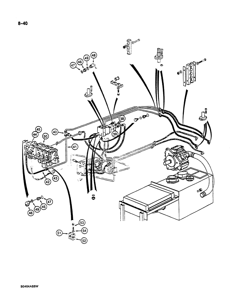 Схема запчастей Case 125B - (8-040) - HYDRAULIC PUMP LINES, P.I.N. 74845 THROUGH 74963, 21801 THROUGH 21806 (08) - HYDRAULICS