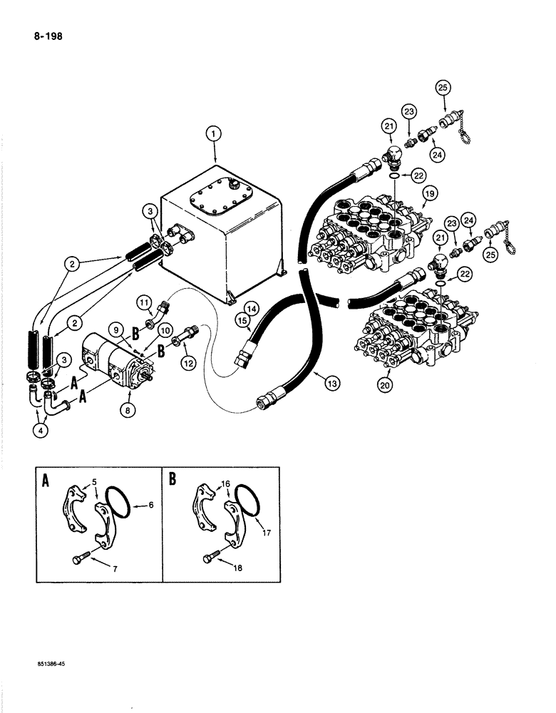 Схема запчастей Case 1187B - (8-198) - MAIN HYDRAULIC PUMP LINES (08) - HYDRAULICS