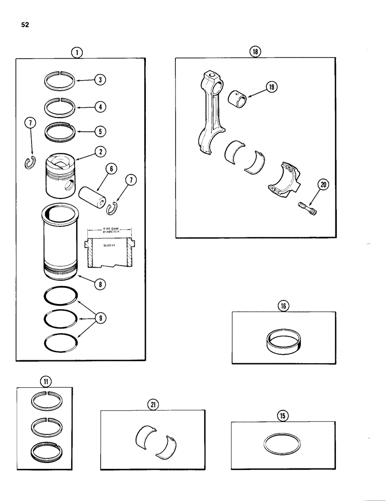 Схема запчастей Case 1280B - (052) - PISTON AND SLEEVE ASSEMBLY, 504BDT DIESEL ENGINE / CONNECTING ROD (02) - ENGINE