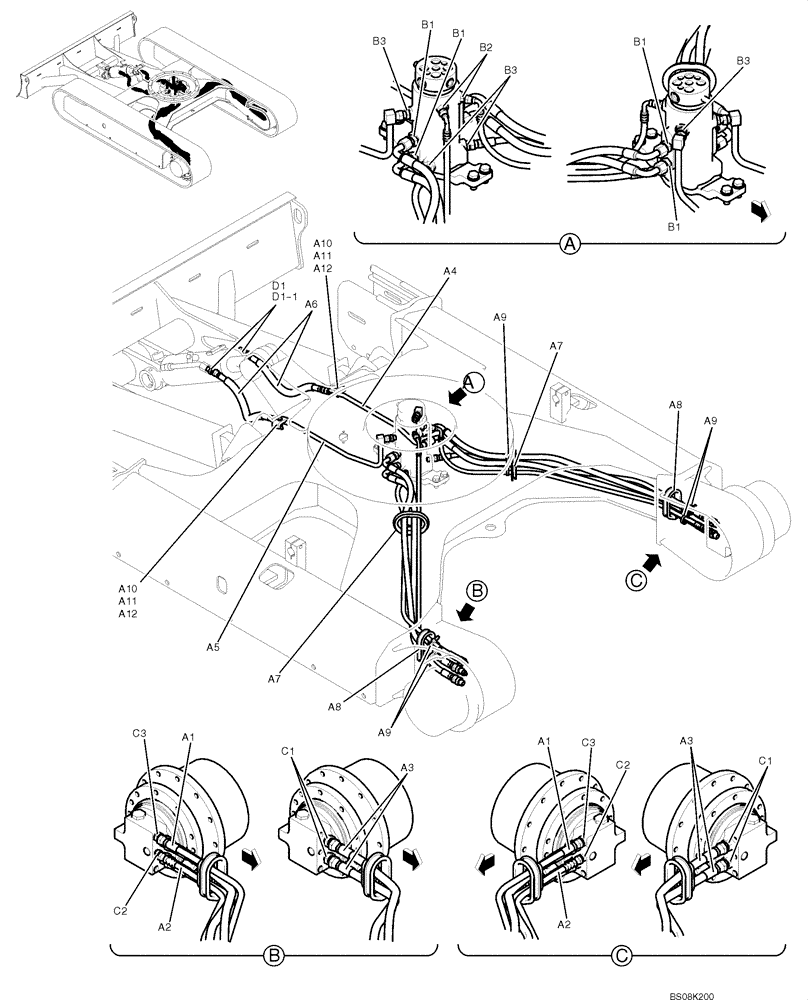 Схема запчастей Case CX50B - (02-013) - HYDRAULIC LINES, LOW (PY02H00013F1, PH19H00007F1, PH12H00005F1, PH13H00002F1) (04) - UNDERCARRIAGE