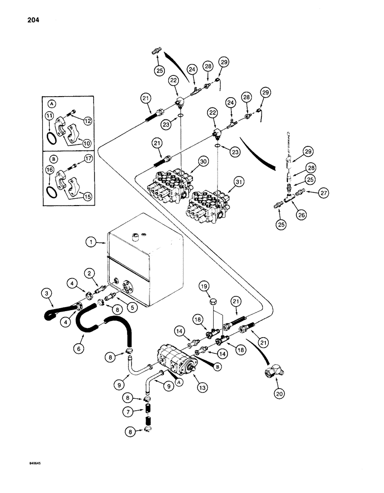 Схема запчастей Case 880C - (204) - HYDRAULIC PUMP LINES (07) - HYDRAULIC SYSTEM