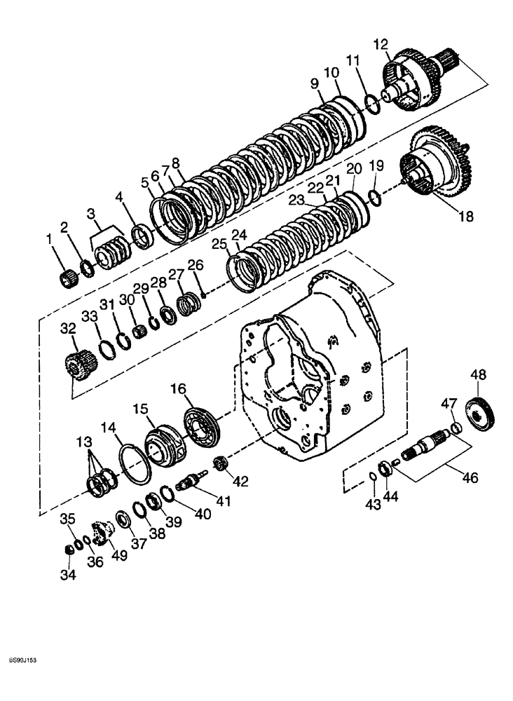 Схема запчастей Case 689G - (06-46) - TRANSMISSION COMPONENTS, DISC DRUM AND OUTPUT SHAFT (06) - POWER TRAIN