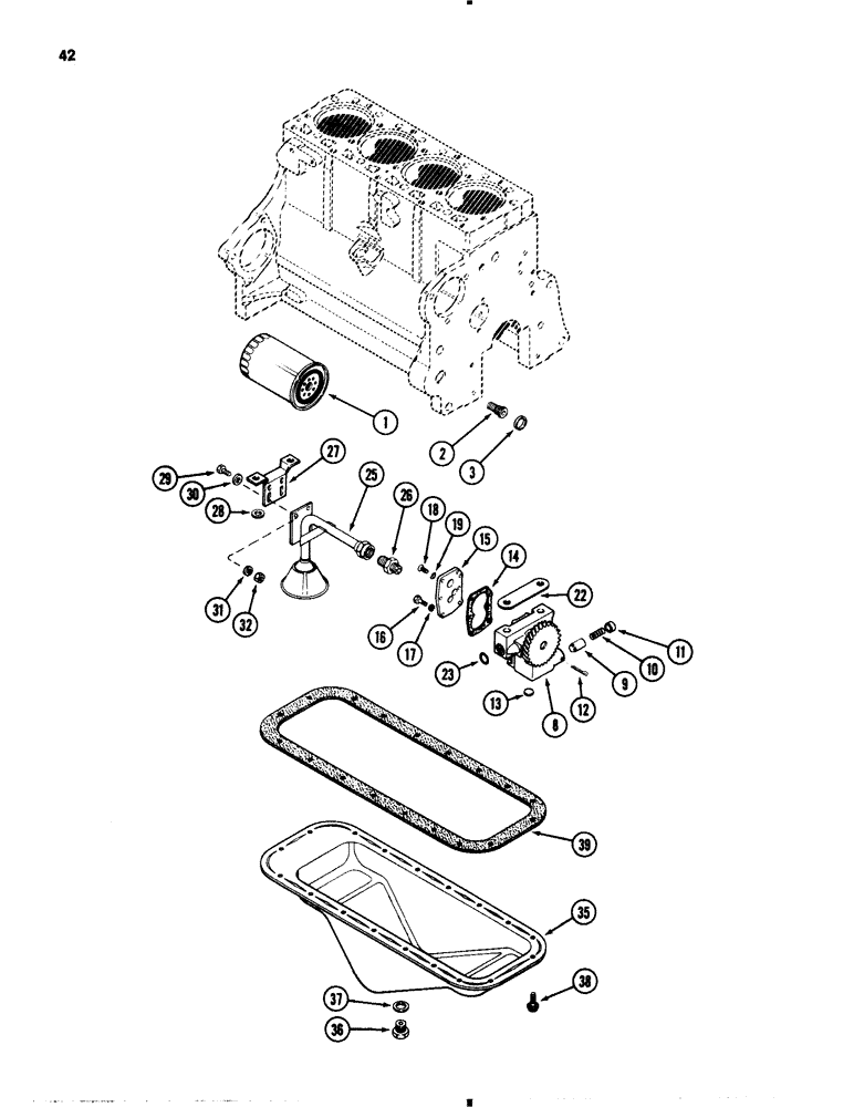 Схема запчастей Case 1845B - (042) - OIL FILTER, OIL PUMP & OIL PAN, 188 DIESEL ENGINE (02) - ENGINE