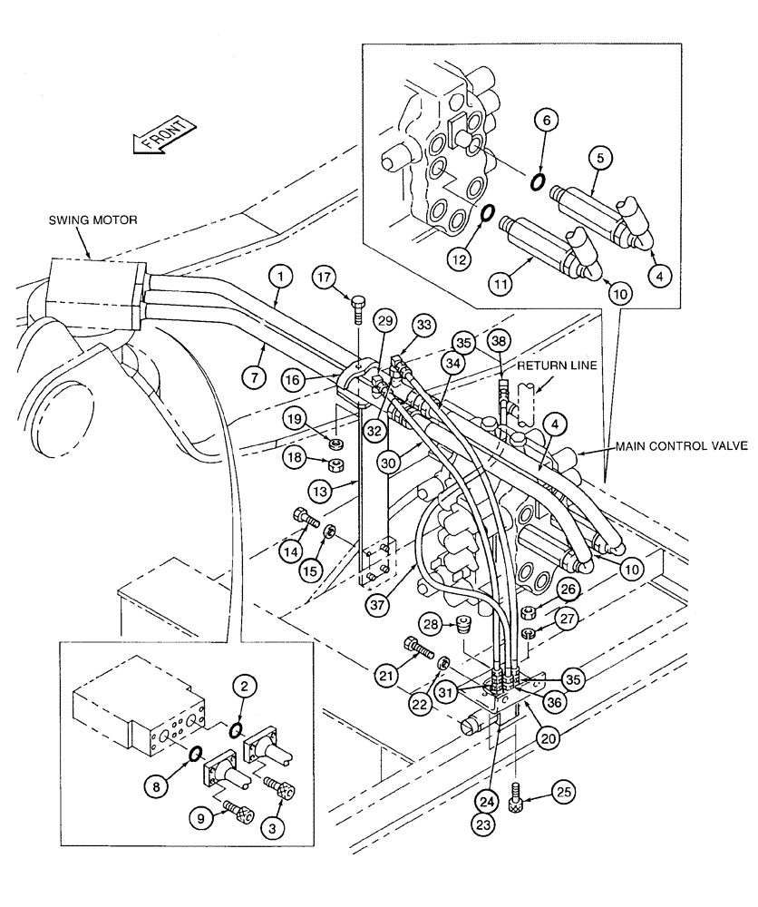 Схема запчастей Case 9020 - (8-060) - SWING MOTOR HYDRAULIC CIRCUIT (08) - HYDRAULICS