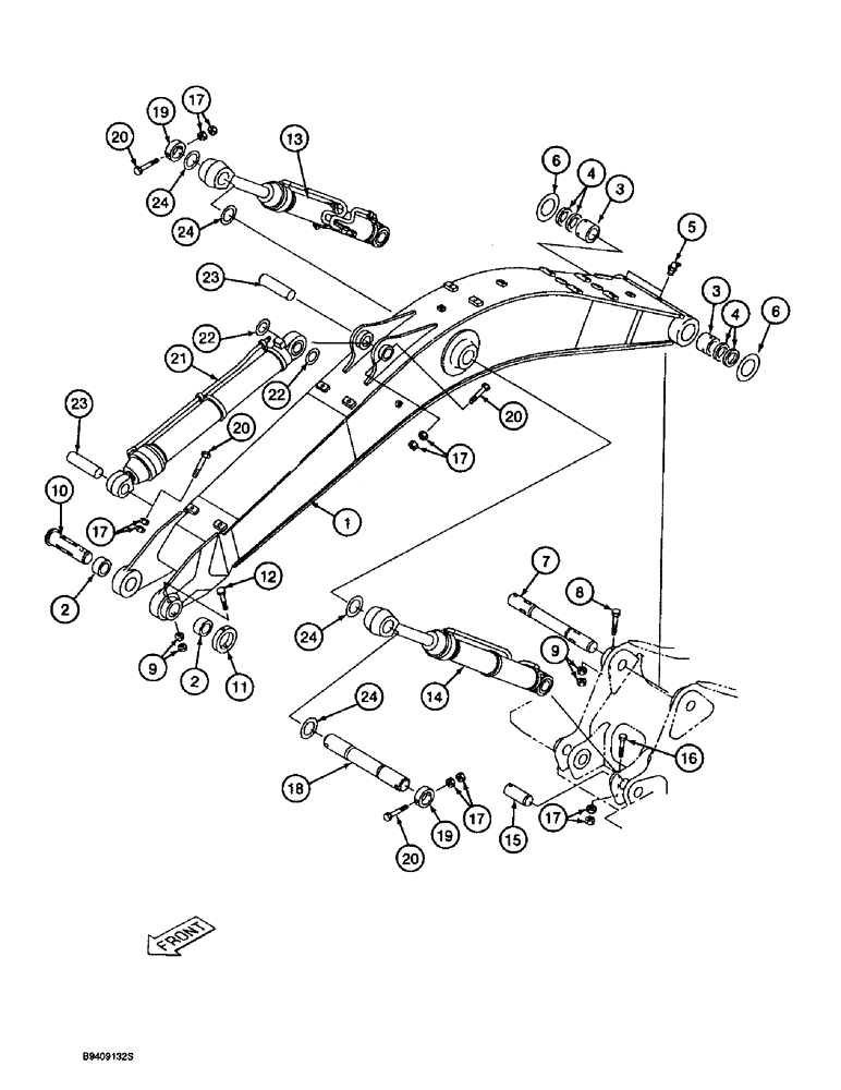 Схема запчастей Case 9030B - (9-088) - BOOM, MOUNTING PINS AND CYLINDERS, STANDARD MODELS ONLY (09) - CHASSIS