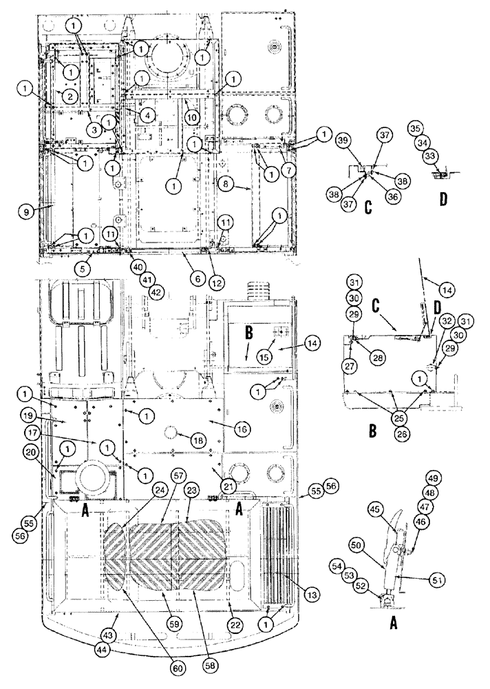 Схема запчастей Case 9050B - (9-014) - UPPER STRUCTURE, FRAMES,COVERS AND INSULATION, P.I.N. EAC0501122 THRU EAC0501195 (09) - CHASSIS/ATTACHMENTS