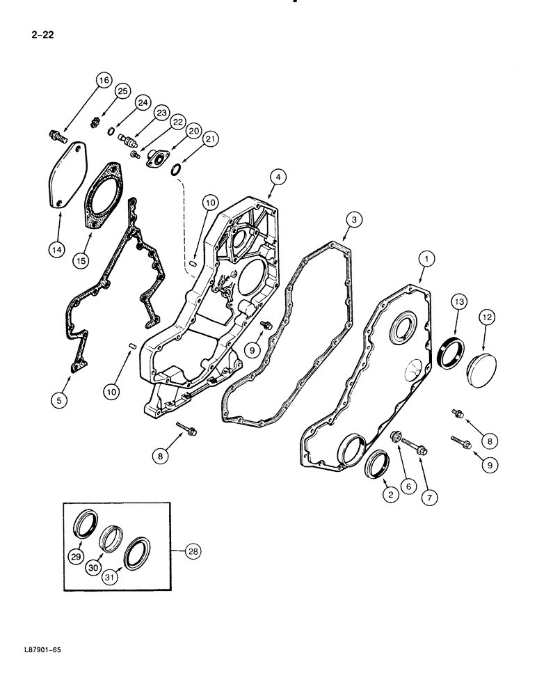 Схема запчастей Case 888 - (2-022) - FRONT GEAR COVER, 6T-590 DIESEL ENGINE (02) - ENGINE