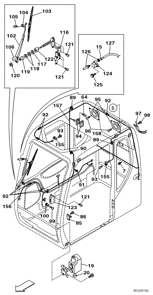 Схема запчастей Case CX160 - (04-04) - CAB ELECTRICAL - WIPER, WINDSHIELD (04) - ELECTRICAL SYSTEMS