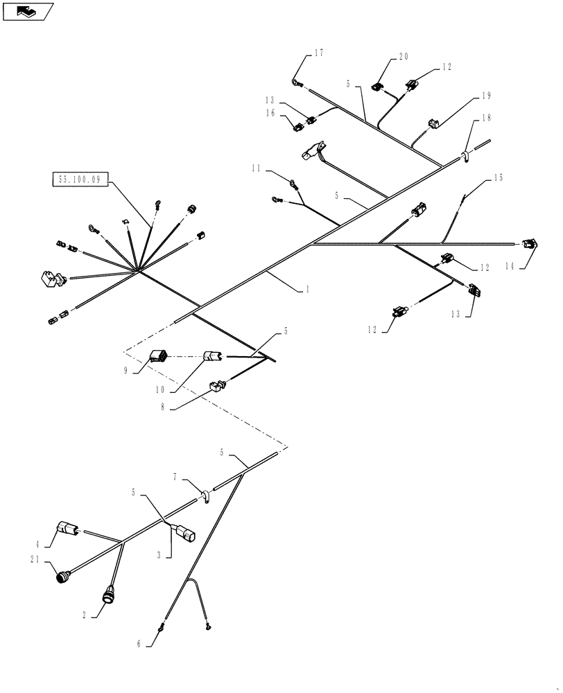 Схема запчастей Case 721F - (55.100.09[01]) - HARNESS, ENGINE AND REAR CHASSIS (55) - ELECTRICAL SYSTEMS