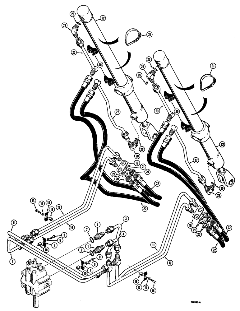 Схема запчастей Case 350B - (166) - DOZER LIFT HYDRAULIC CIRCUIT (07) - HYDRAULIC SYSTEM