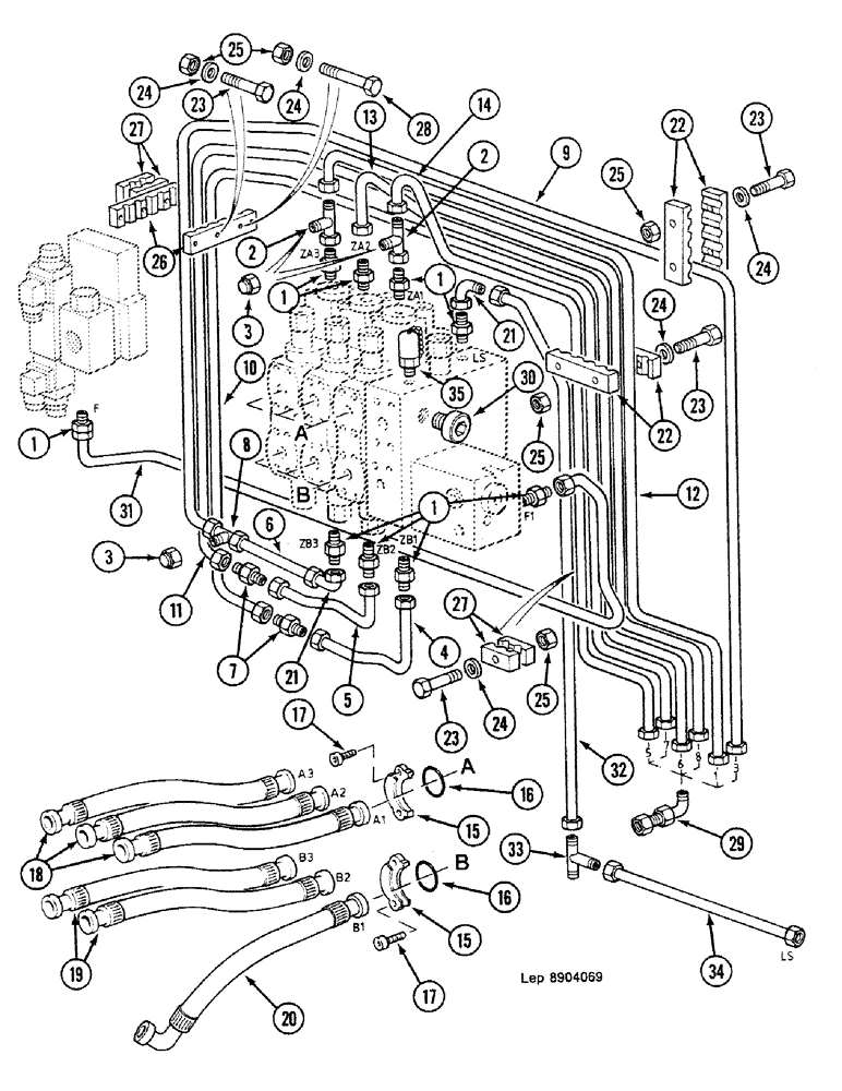 Схема запчастей Case 688C - (8C-02) - VALVE SUPPORT HYDRAULIC CIRCUIT, (-10744) (07) - HYDRAULIC SYSTEM