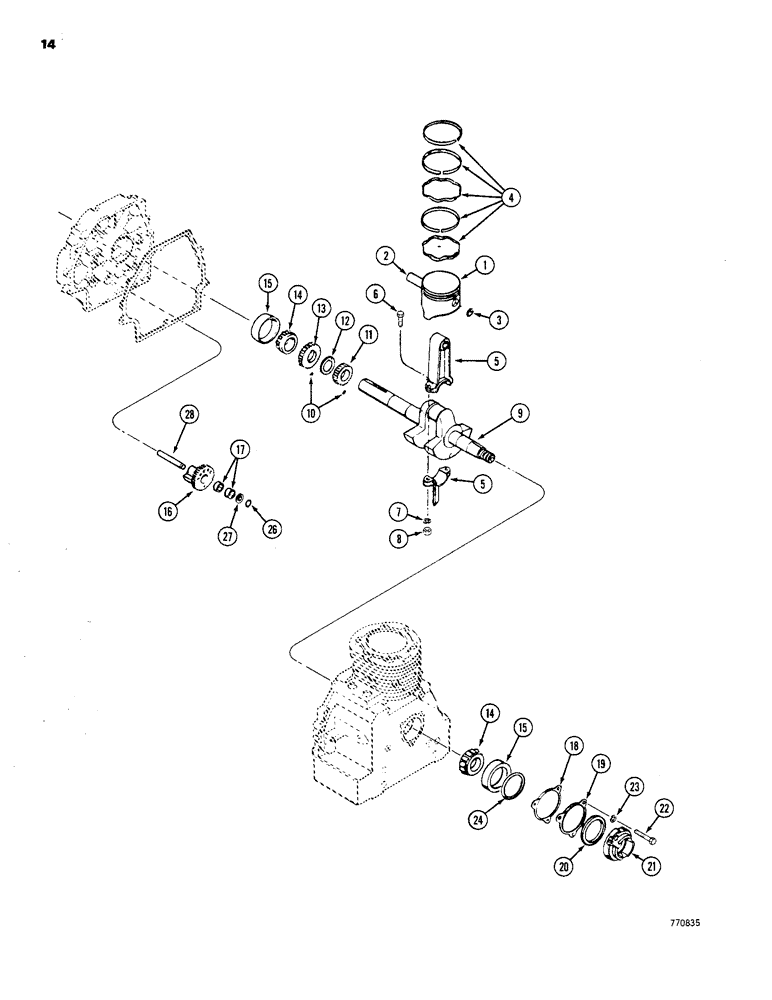 Схема запчастей Case 1816B - (14) - CRANKSHAFT, PISTON, CONNECTING ROD, AND WEIGHT (10) - ENGINE