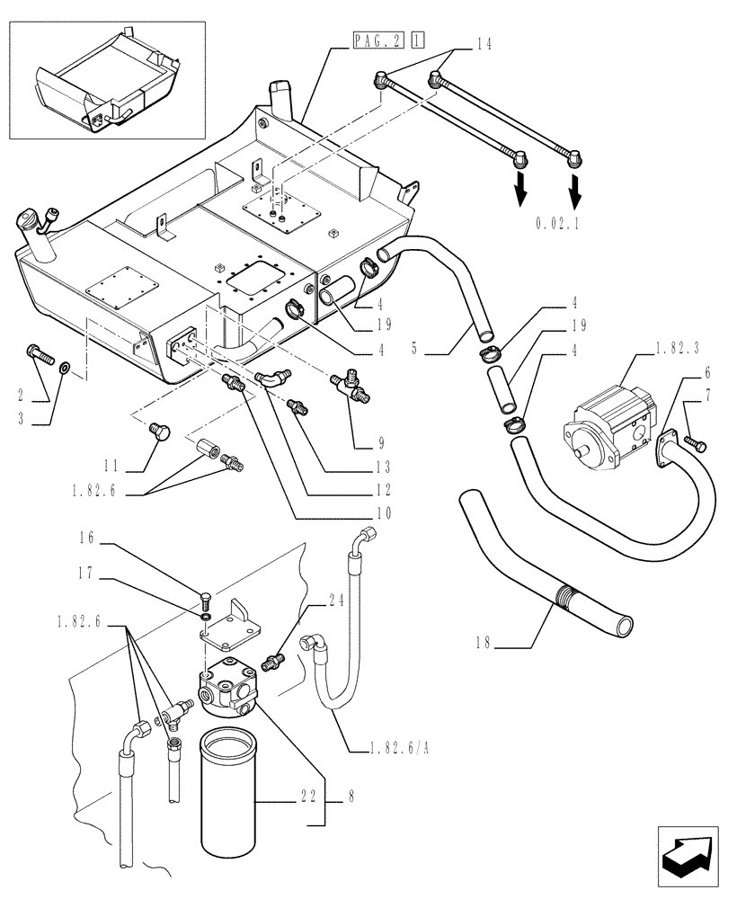 Схема запчастей Case TX842 - (1.82.0[01]) - FUEL AND OIL TANK (35) - HYDRAULIC SYSTEMS