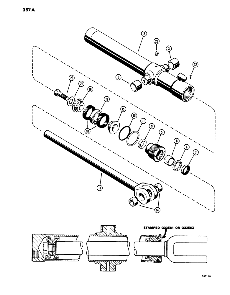 Схема запчастей Case 450 - (357A) - G33561 AND G33562 LOADER DUMP CYLINDERS, GLAND IS STAMPED WITH CYLINDER PART NUMBER (07) - HYDRAULIC SYSTEM