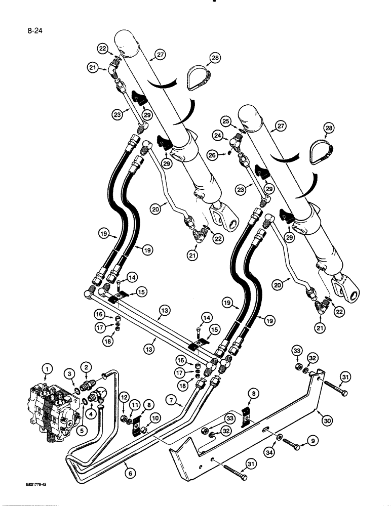 Схема запчастей Case 450C - (8-24) - DOZER LIFT HYDRAULIC CIRCUIT (08) - HYDRAULICS