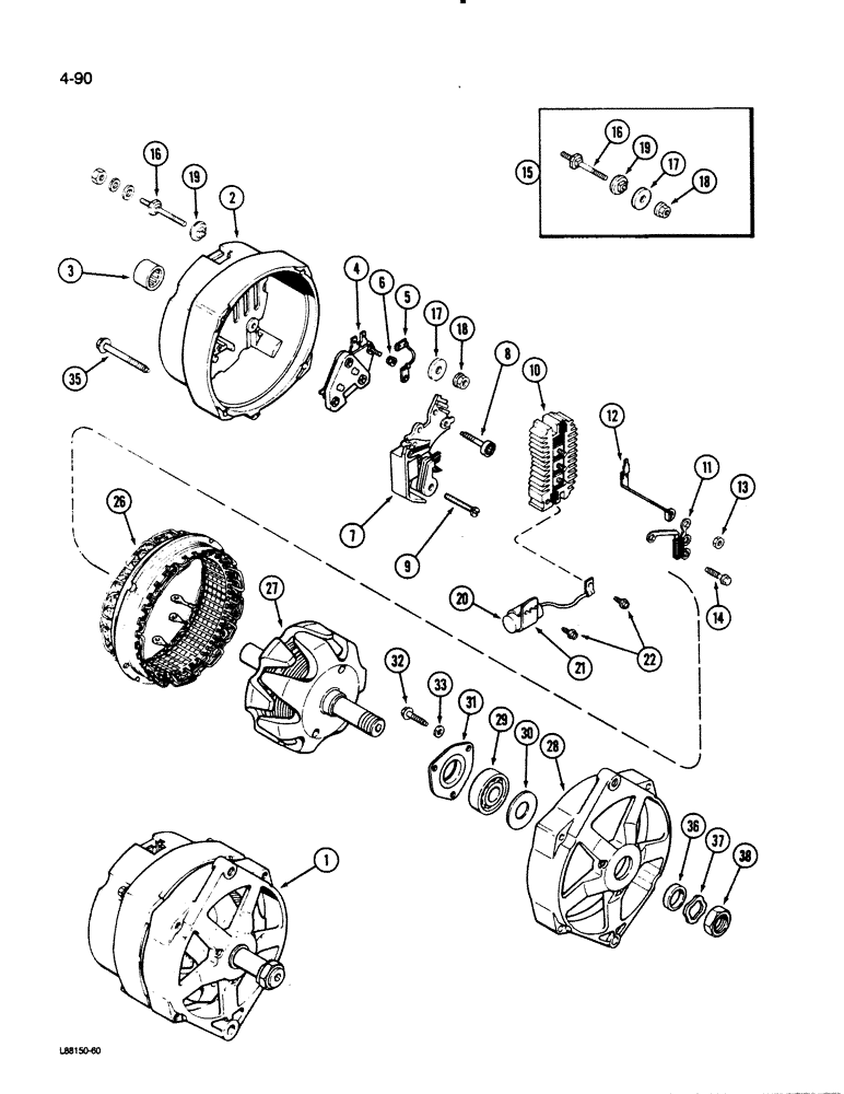 Схема запчастей Case 1455B - (4-090) - L101485 ALTERNATOR ASSEMBLY, METRIC EXTERNAL THREADS (04) - ELECTRICAL SYSTEMS