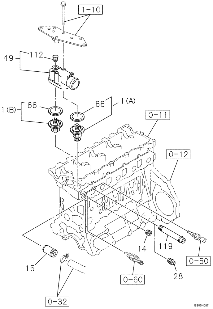 Схема запчастей Case CX240BLR - (02-23) - ENGINE WATER CIRCUIT - THERMOSTAT (02) - ENGINE