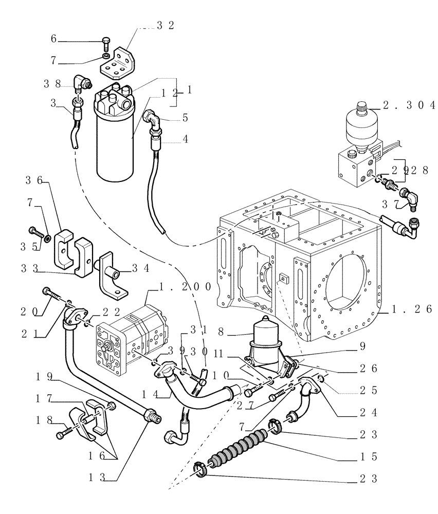 Схема запчастей Case 1850K - (2.319[01]) - BRAKE/STEERING DIFFERENTIAL CONNECTING PIPES (07) - HYDRAULIC SYSTEM/FRAME