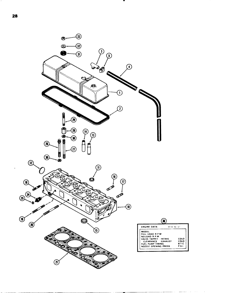 Схема запчастей Case 580C - (028) - CYLINDER HEAD AND COVER, 207 DIESEL ENGINE (02) - ENGINE