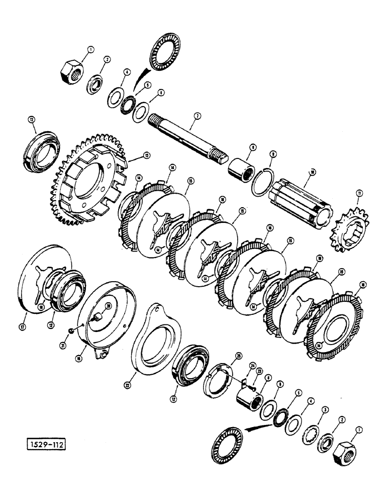 Схема запчастей Case 1529 - (104) - MULTIPLE DISC CLUTCH (14) - MAIN GEARBOX & DRIVE