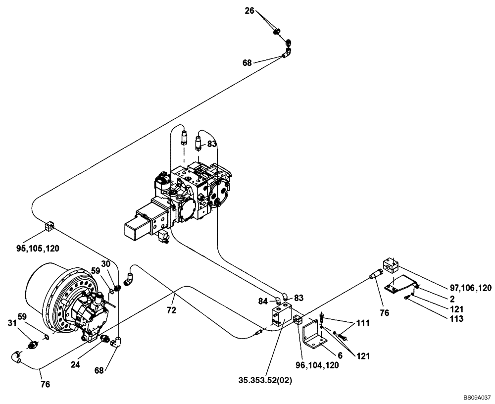 Схема запчастей Case SV212 - (35.353.02[02]) - HYDRAULIC SYSTEM OF TRAVEL, DRUM (ACE) - ASN DDD003016 (35) - HYDRAULIC SYSTEMS