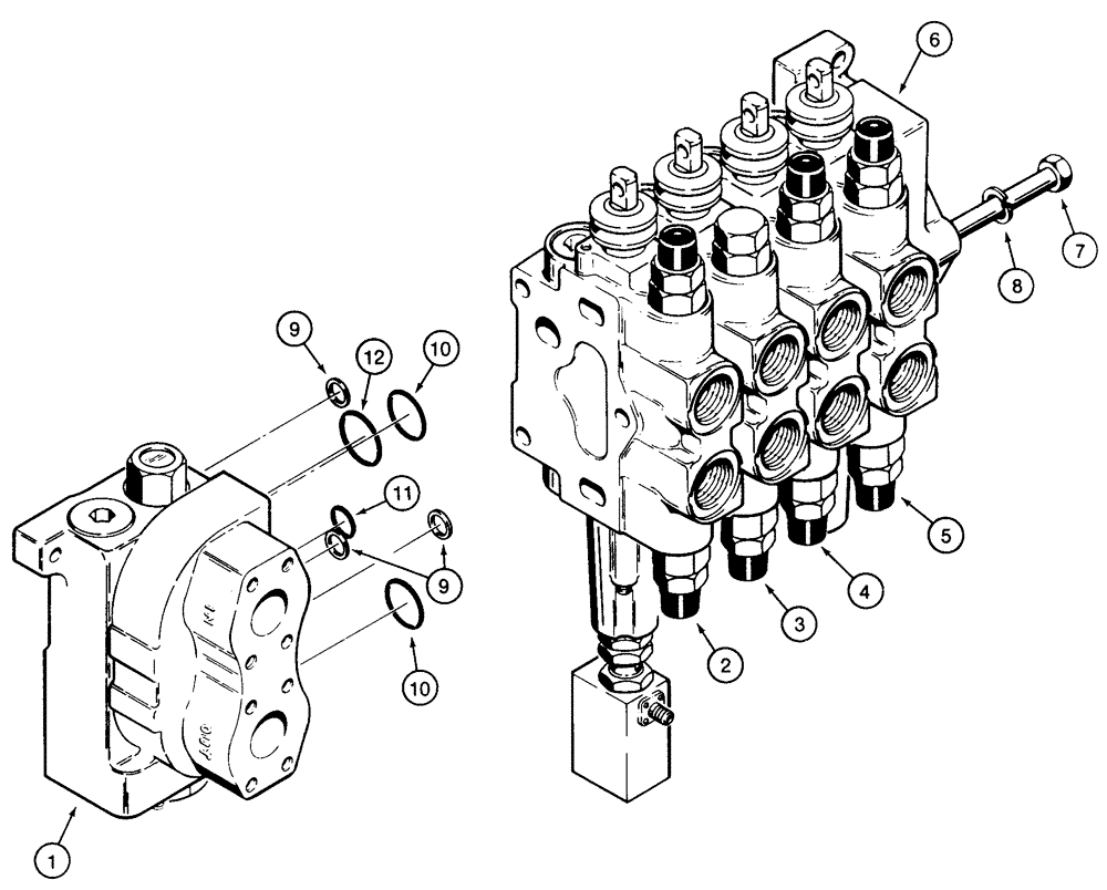 Схема запчастей Case 850E - (8-084) - FOUR SPOOL CONTROL VALVE, LOADER MODELS WITH RIPPER AND CLAM BUCKET (08) - HYDRAULICS