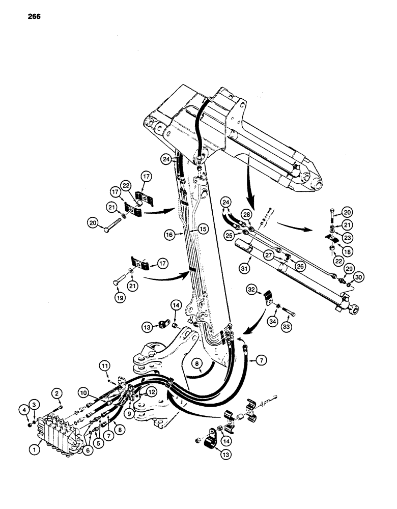 Схема запчастей Case 480D - (266) - BACKHOE EXTENDABLE DIPPER HYDRAULIC CIRCUIT, 480D MODELS ONLY (35) - HYDRAULIC SYSTEMS