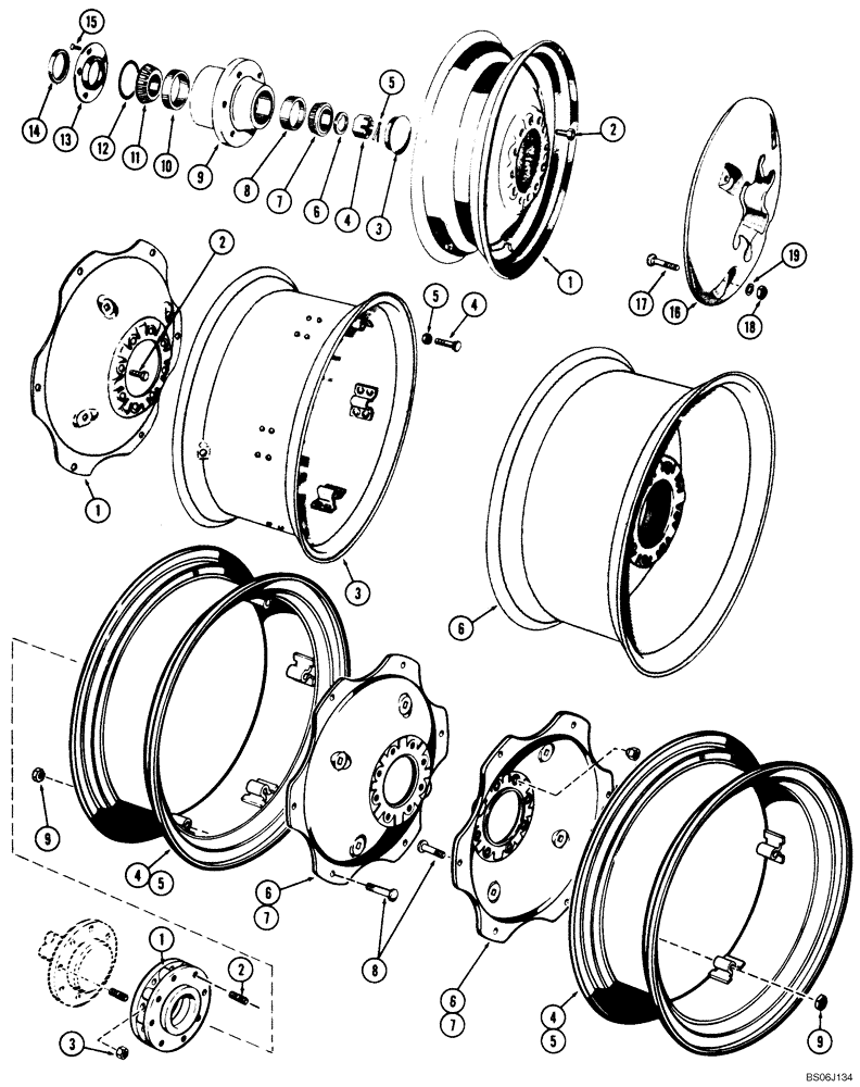 Схема запчастей Case 530CK - (106) - FRONT WHEEL AND HUB, REAR WHEEL, DUAL REAR WHEEL ATTACHMENT (25) - FRONT AXLE SYSTEM