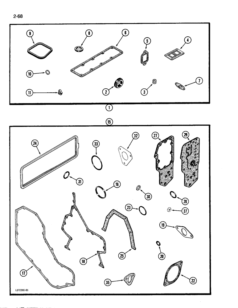 Схема запчастей Case 580K - (02-068) - ENGINE GASKET KITS, 4-390 ENGINE, 4T-390 ENGINE, VALVE GRIND AND CYLINDER BLOCK (02) - ENGINE