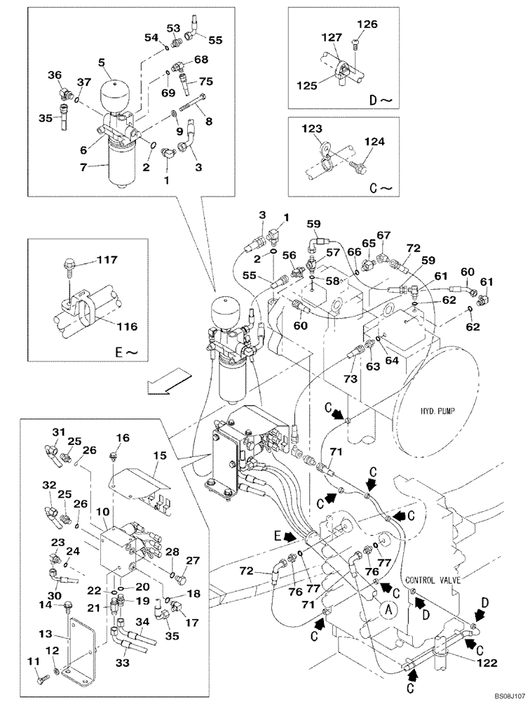 Схема запчастей Case CX800B - (08-55) - HYDRAULIC CIRCUIT - PILOT PRESSURE, RETURN LINES (08) - HYDRAULICS