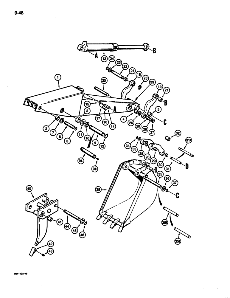 Схема запчастей Case 680L - (9-048) - BACKHOE DIPPER AND BUCKET (09) - CHASSIS/ATTACHMENTS