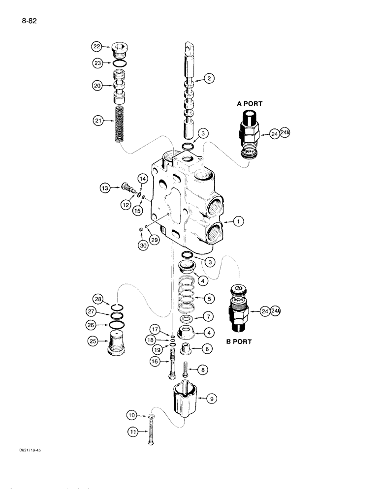 Схема запчастей Case 780D - (8-082) - D142522 BACKHOE CONTROL VALVE, SWING SECTION (08) - HYDRAULICS