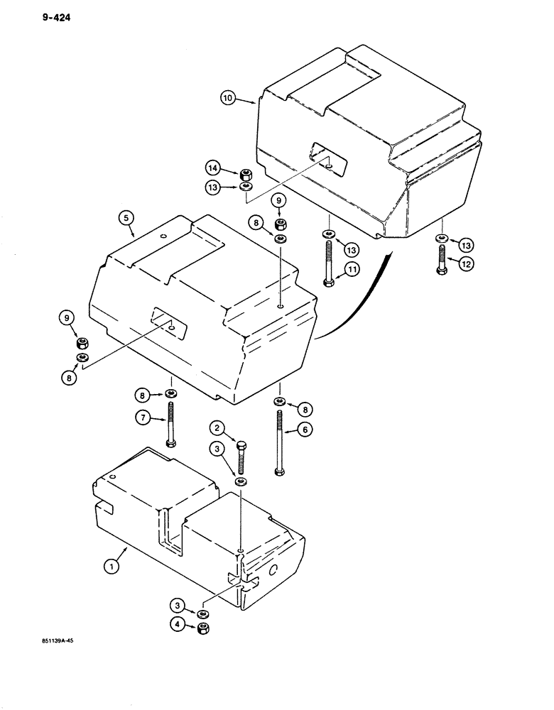 Схема запчастей Case 680K - (9-424) - FRONT COUNTERWEIGHT, STD. COUNTERWEIGHT/OPTIONAL COUNTERWEIGHT USED ON MODELS WITH EXTENDABLE DIPPER (09) - CHASSIS/ATTACHMENTS