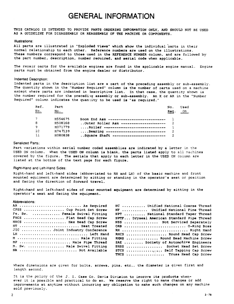 Схема запчастей Case 120 - (02) - GENERAL INFORMATION 