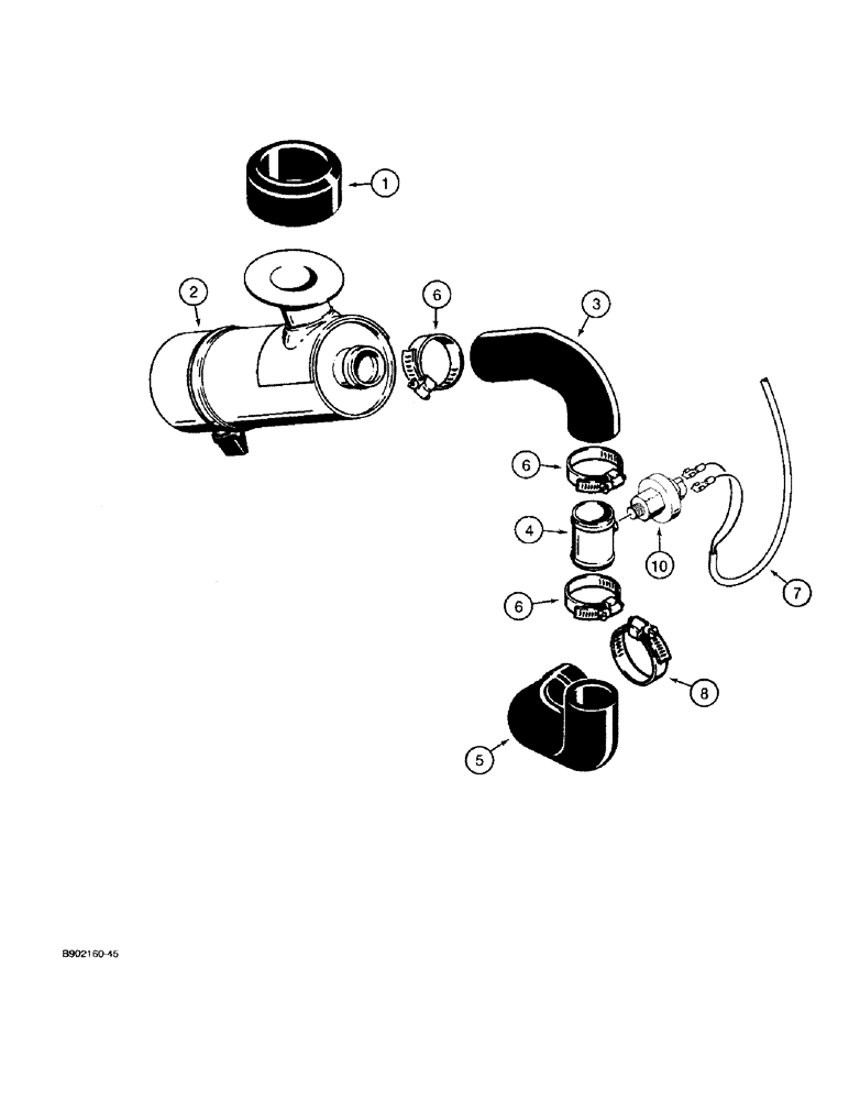 Схема запчастей Case 580SK - (2-06) - AIR CLEANER AND AIR INTAKE PARTS MODELS WITH TURBOCHARGED ENGINE (02) - ENGINE