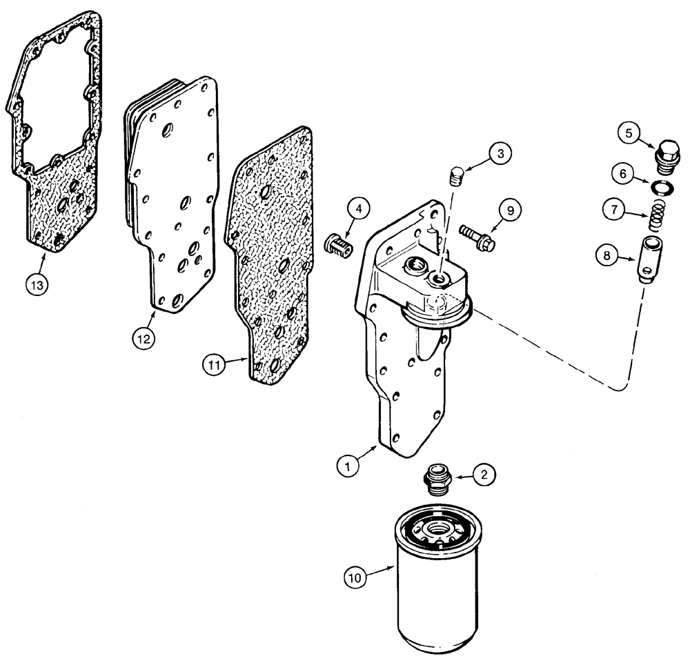 Схема запчастей Case 960 - (02-13) - OIL FILTER OIL COOLER (02) - ENGINE