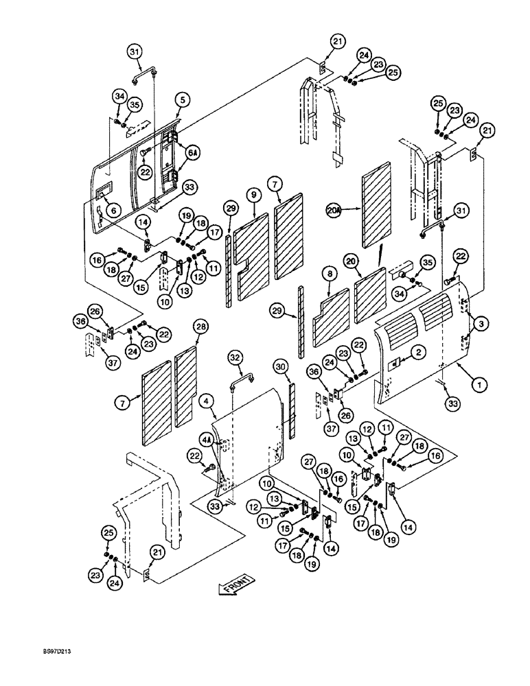 Схема запчастей Case 9045B - (9-020) - UPPER STRUCTURE, LEFT AND RIGHT SIDE DOORS AND RELATED PARTS (09) - CHASSIS