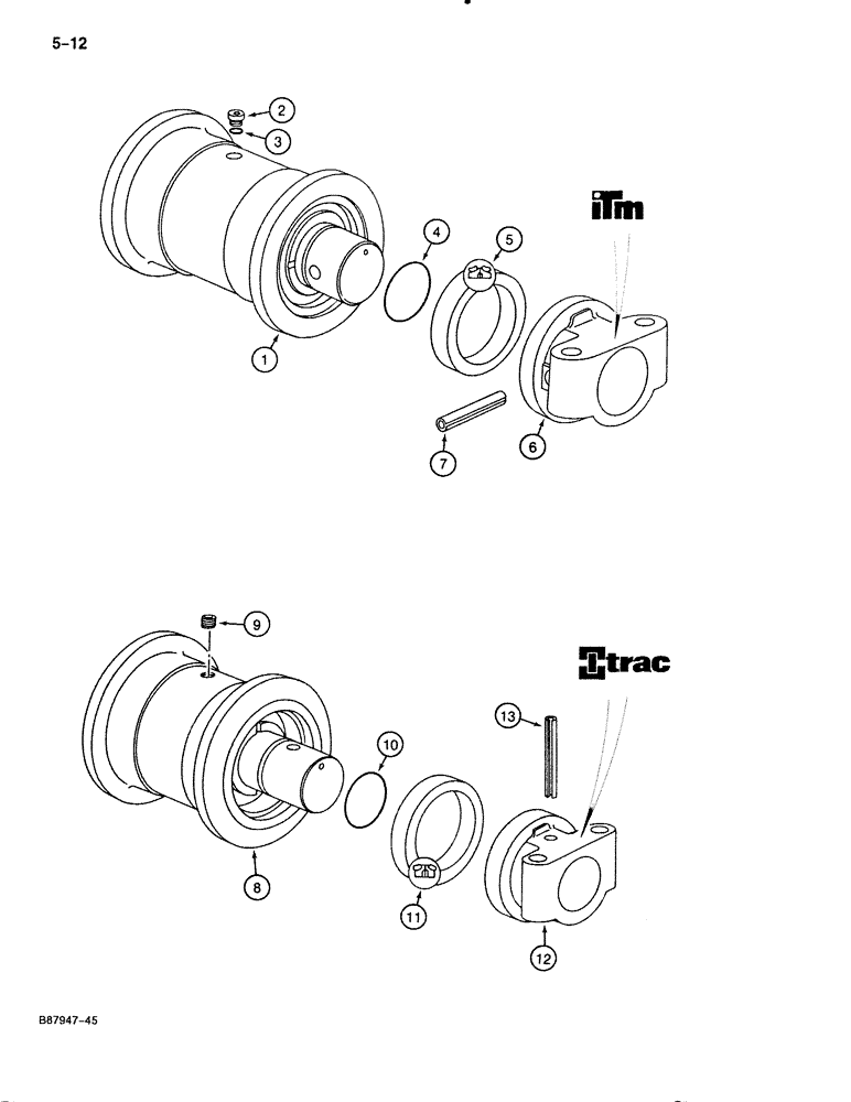 Схема запчастей Case 888 - (5-012) - TRACK ROLLER (11) - TRACKS/STEERING
