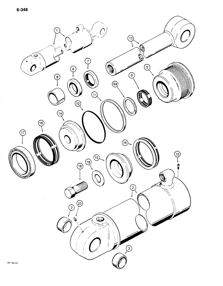 Схема запчастей Case 680K - (8-348) - G102276 BACKHOE STABILIZER CYLINDER (08) - HYDRAULICS