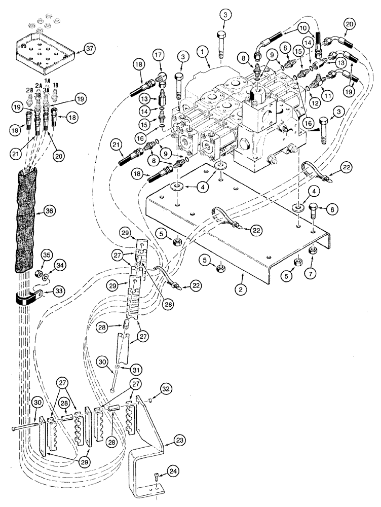 Схема запчастей Case 921B - (8-052) - REMOTE LOADER CONTROL CIRCUIT - HOSE SEPARATOR TO THREE SPOOL VALVE (08) - HYDRAULICS