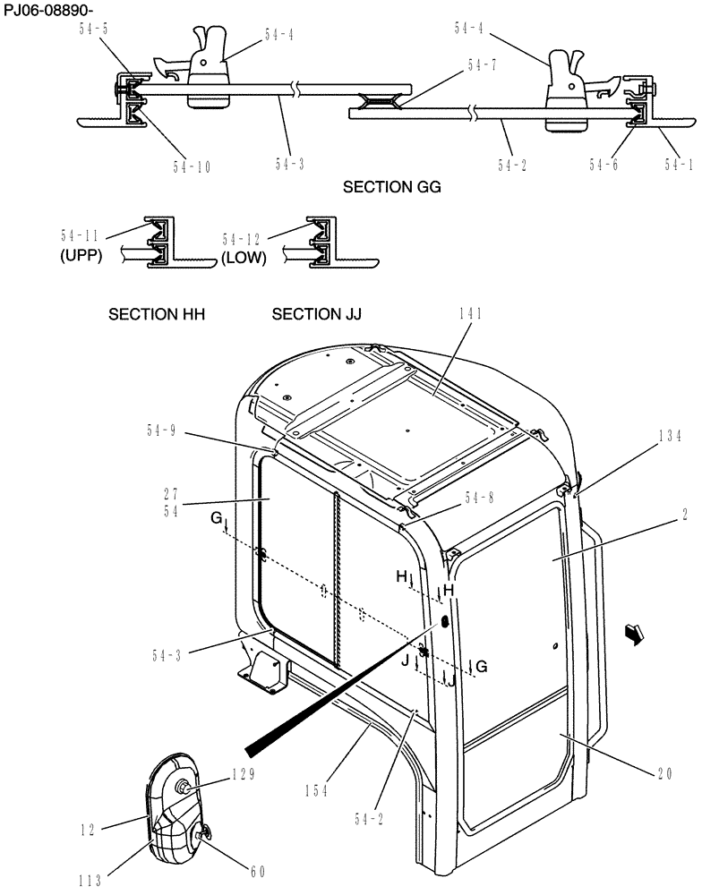 Схема запчастей Case CX50B - (180-01[2]) - CAB ASSY (90) - PLATFORM, CAB, BODYWORK AND DECALS