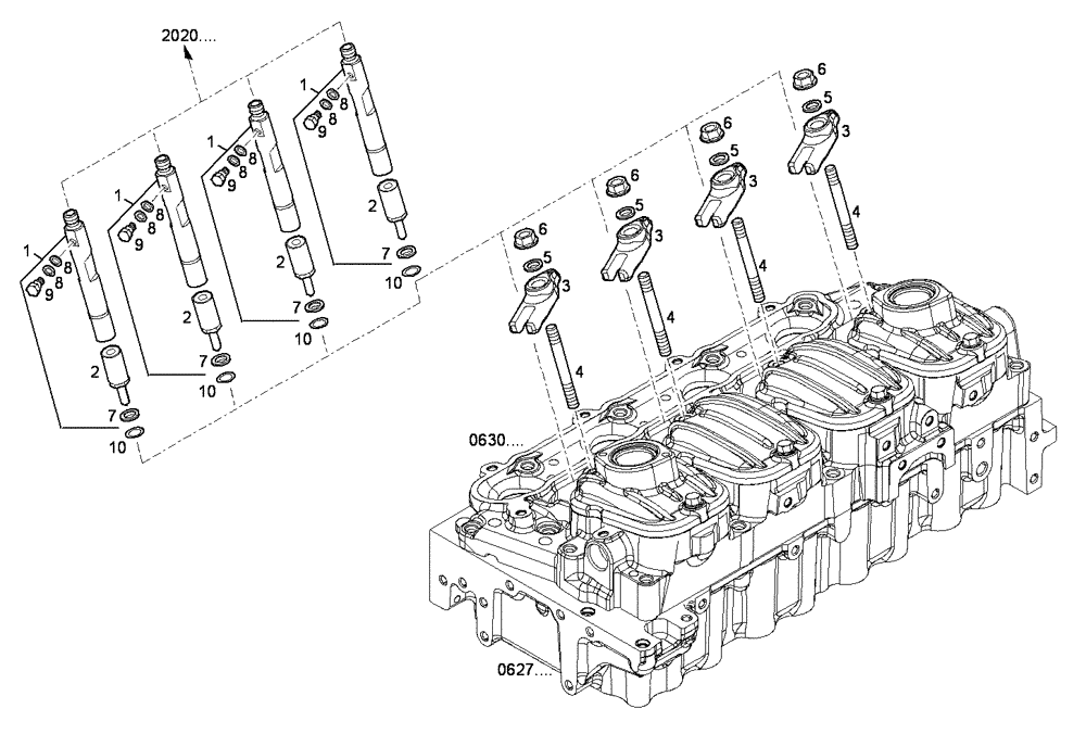 Схема запчастей Case F5CE9454G A001 - (1480.032) - INJECTORS (10) - ENGINE