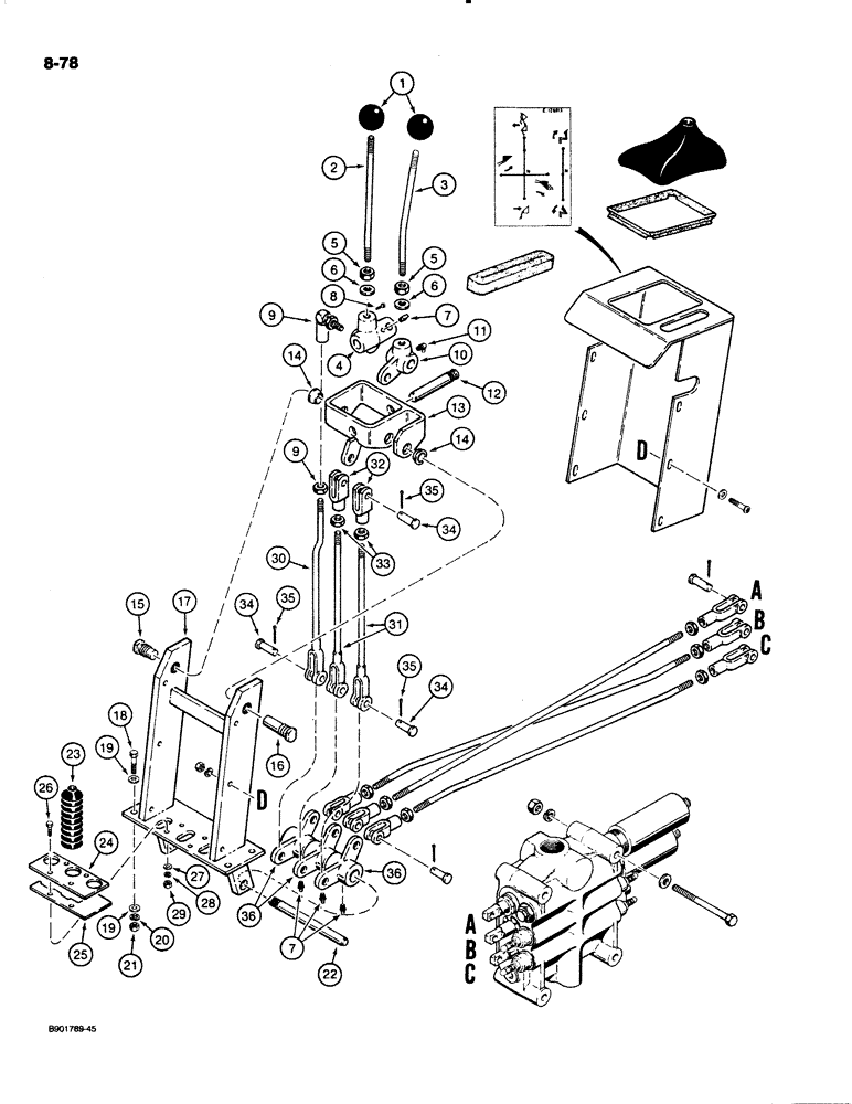 Схема запчастей Case W18B - (8-78) - LOADER CONTROL LEVERS (3 SPOOL), WITH SINGLE LEVER CONTROL (08) - HYDRAULICS