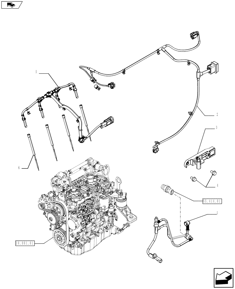 Схема запчастей Case SV250 - (55.100.05) - CONNECTIONS CABLE FOR ENGINE INJECTION - PLUG GLOW (504385861 - 504385863) (55) - ELECTRICAL SYSTEMS