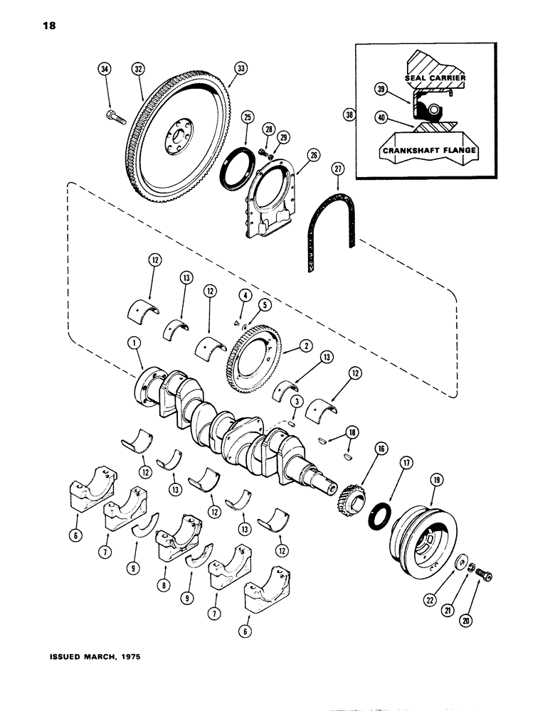 Схема запчастей Case W14 - (018) - CRANKSHAFT AND FLYWHEEL, (336 BD) DIESEL ENGINE, 1ST USED ENGINE S/N 2571281 (02) - ENGINE